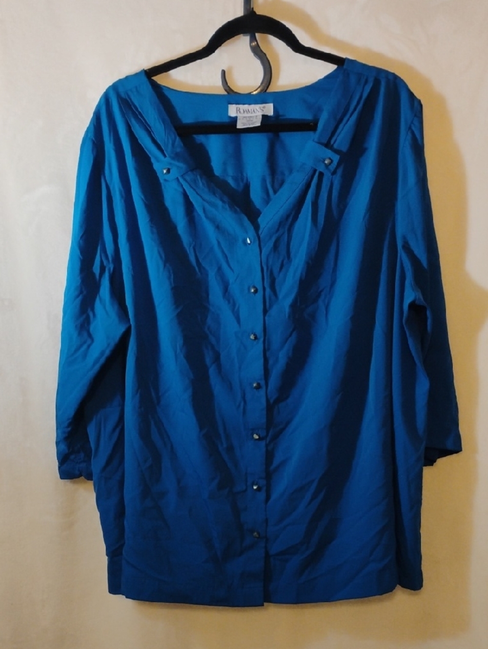 Roaman's Cobalt Blue Polyester Button Up Blouse 22W